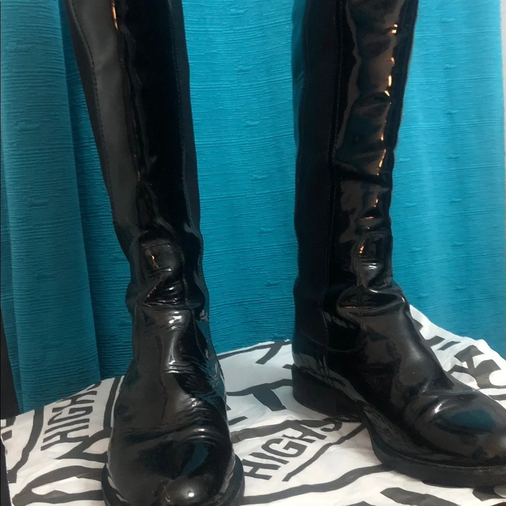 Emporio Armani Black Patent Leather Knee-High flat Boots 36